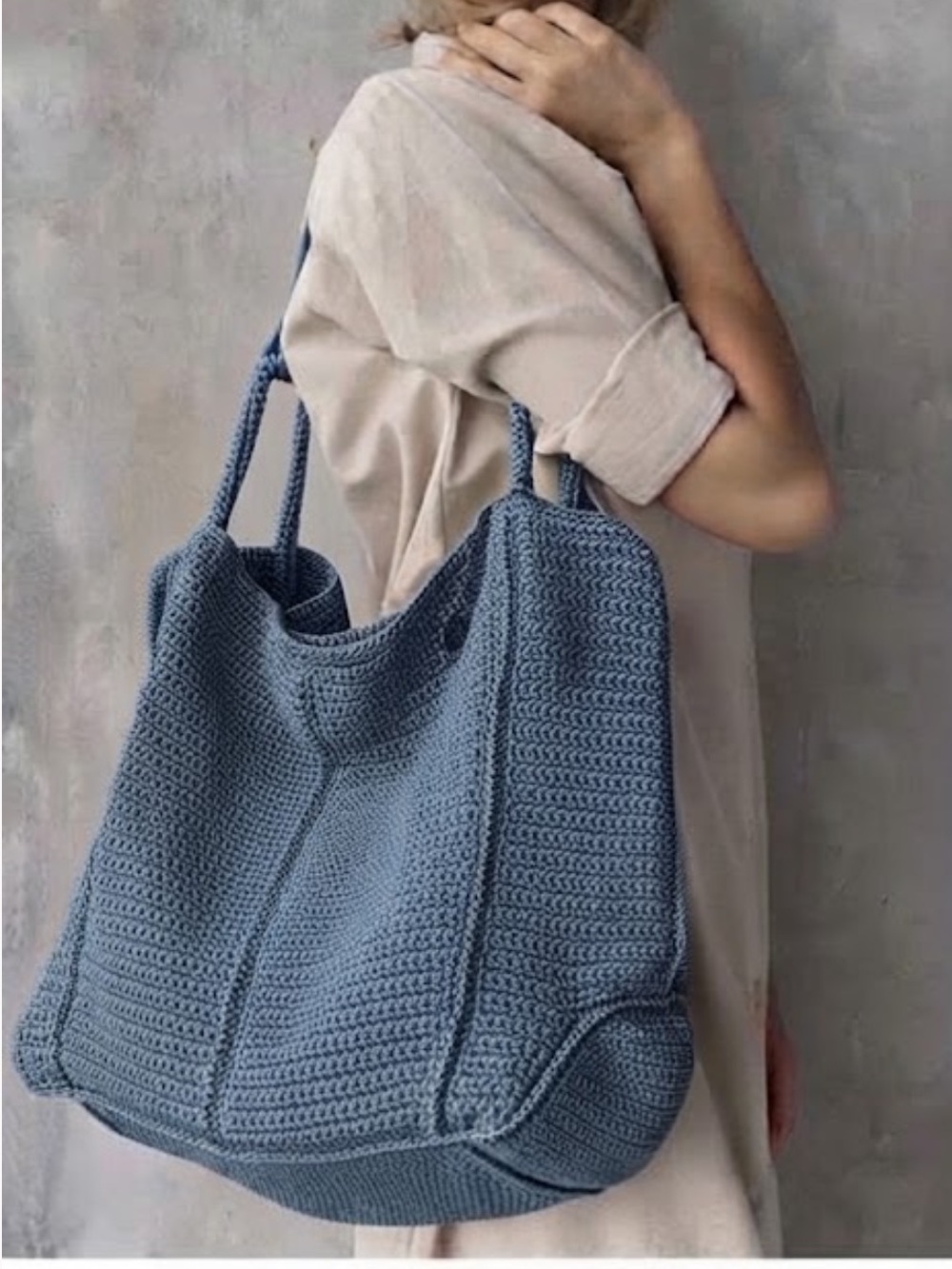 The Sak Los Feliz Blue Crocheted Tote Bag With Charm